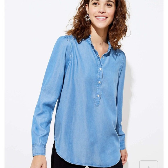 LOFT Tops - Loft chambray ruffle tunic
